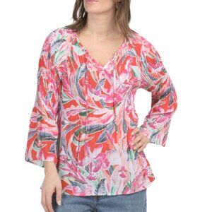 NWT Sunny Leigh Magdelena Tie Front Pink Floral Pleated Top Size S
